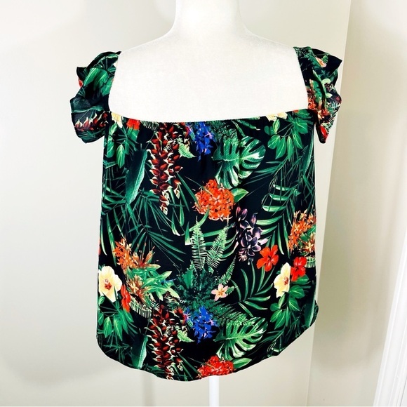 IZZY & LOLA Tropical Floral Print Off-The-Shoulder Top - MEDIUM - Picture 1 of 7